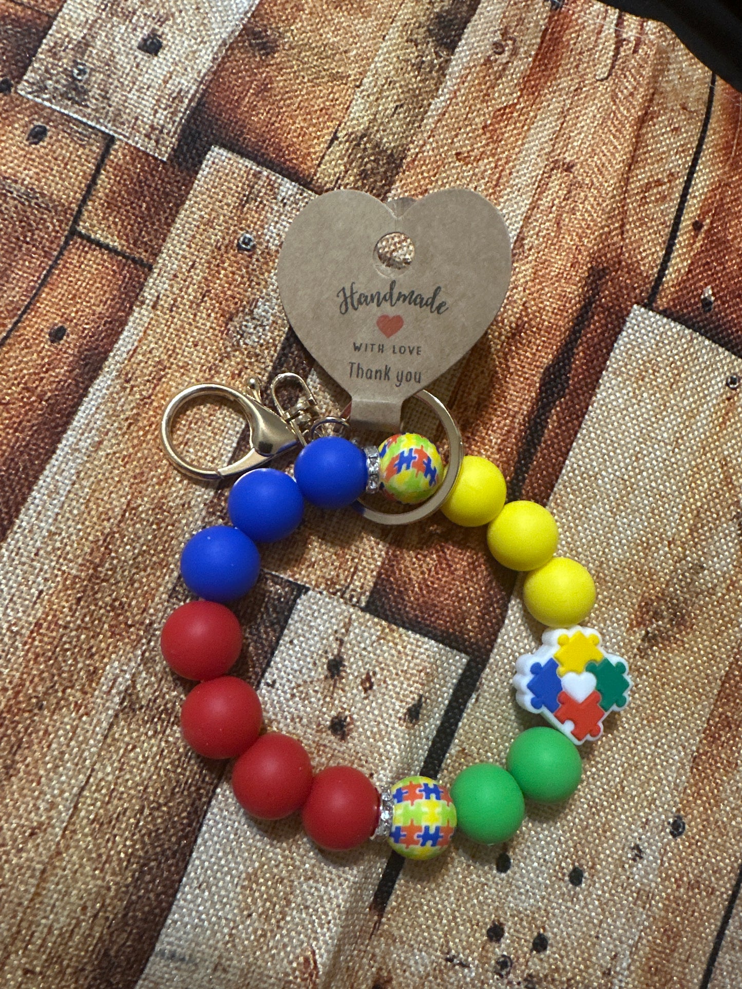 Autism Awareness Beaded Wristlet Keychain