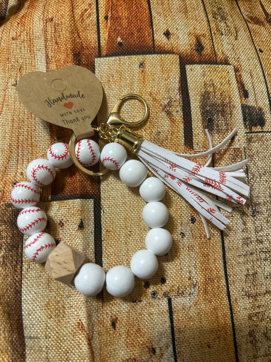 Baseball Beaded Wristlet Keychain
