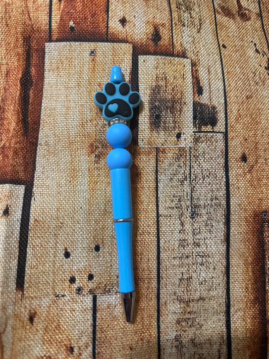 Blue Paw Print Beaded Pen
