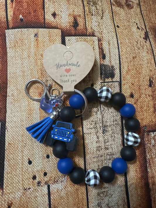 Blue Jeep Life Beaded Wristlet Keychain