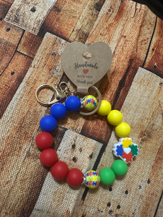 Autism Awareness Beaded Wristlet Keychain