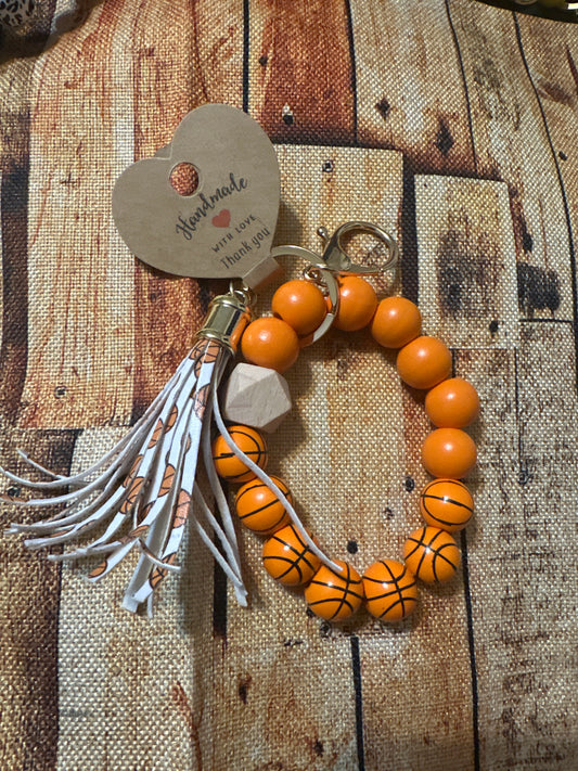 Basketball Beaded Wristlet Keychain